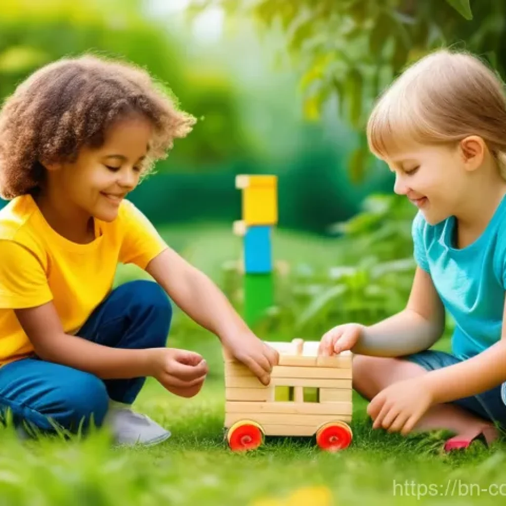 코코몽과 친환경 소재 활용 - **Prompt:** A group of diverse, happy children, aged 5-10, are playing in a brightly lit, sun-drench...